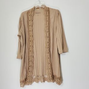 Roaman's Tan embroidered front Cardigan, Small